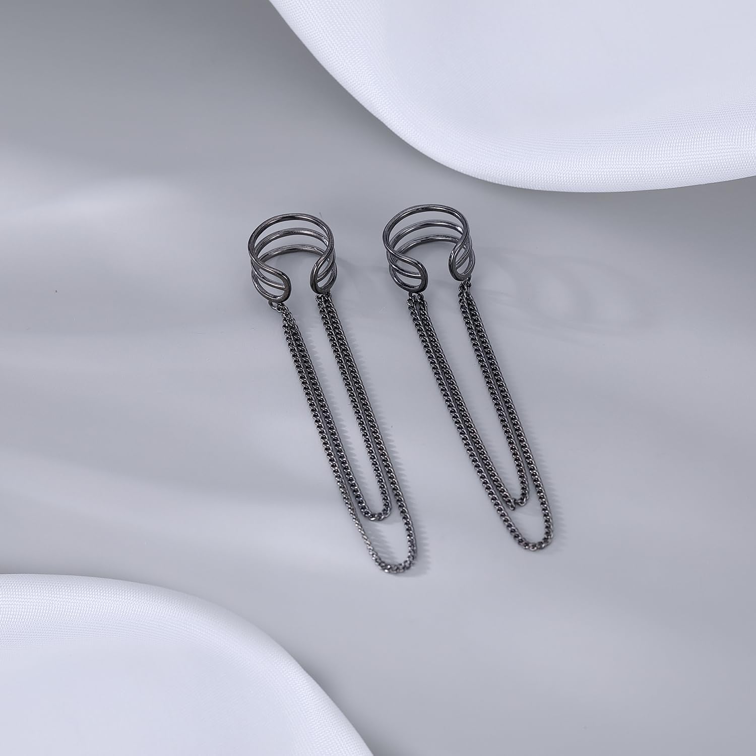 925 Sterling Silver No Piercing Cuff Earrings Chain for Women Teen Girls Wrap Earrings Tassel Clip on Ear