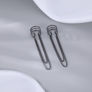 925 Sterling Silver No Piercing Cuff Earrings Chain for Women Teen Girls Wrap Earrings Tassel Clip on Ear
