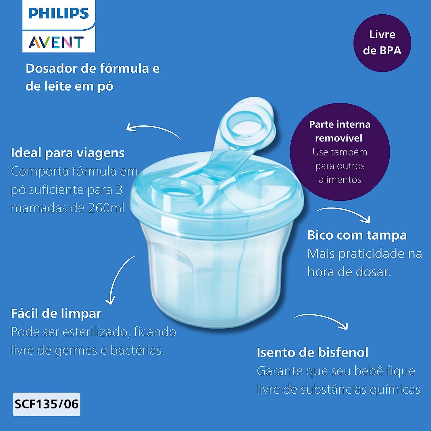 Avent Milk Powder Dispenser, 260Ml, Blue, SCF135/06