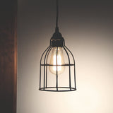 Cylinder Metal Wire Hanging Pendant Light Cage, Lamp Shade, Bulb Cover Guard, Ceiling Fan Globe Replacement, Lighting Fixture - Industrial Vintage DIY Project - Set of 2 - Black