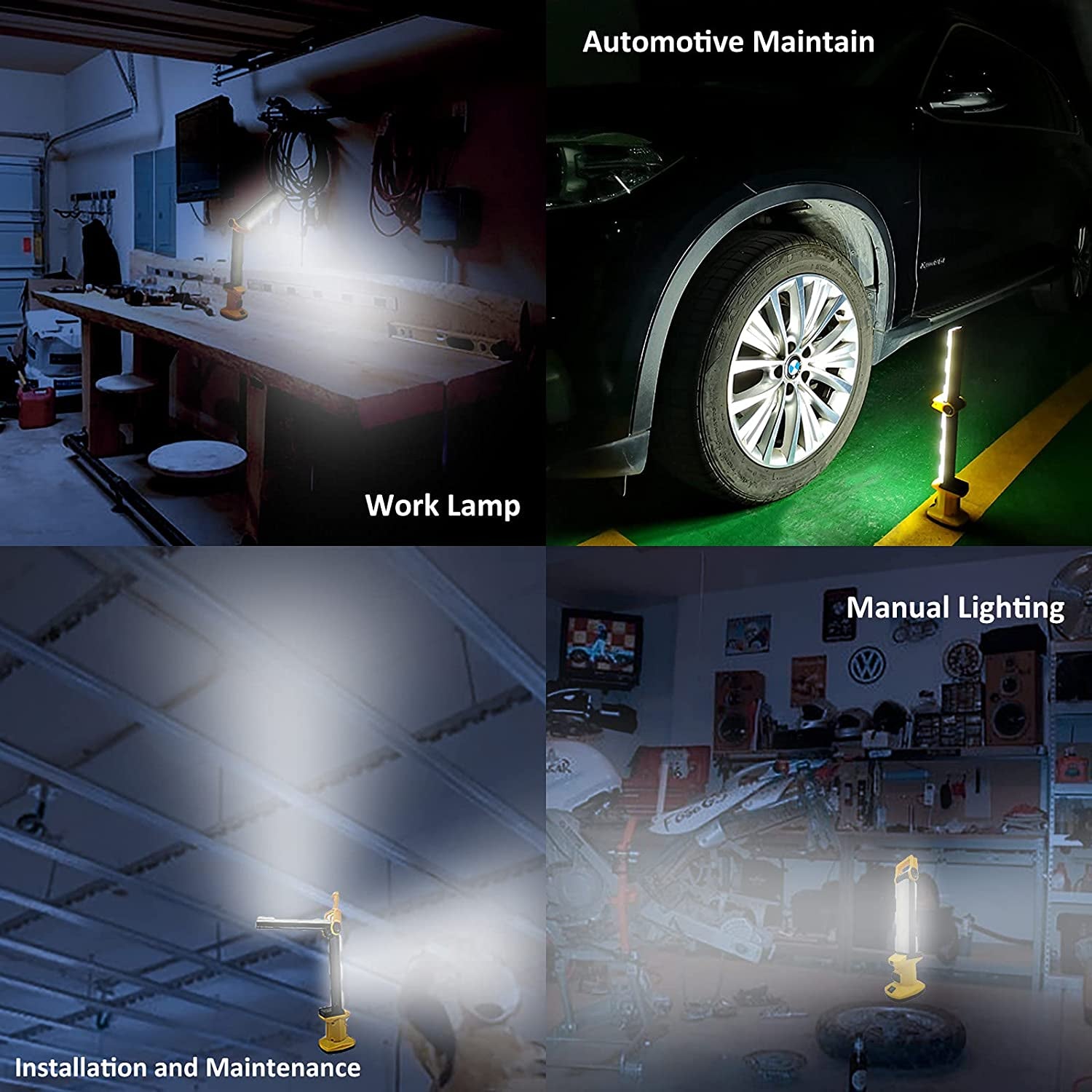 Cordless Work Light,  Rechargeable Work Desk Lamp, 750 Lumen ×2 Foldable Double-Sided Lamp, Can Be Used as Trouble Light, Underhood Light，Outdoor Lights.