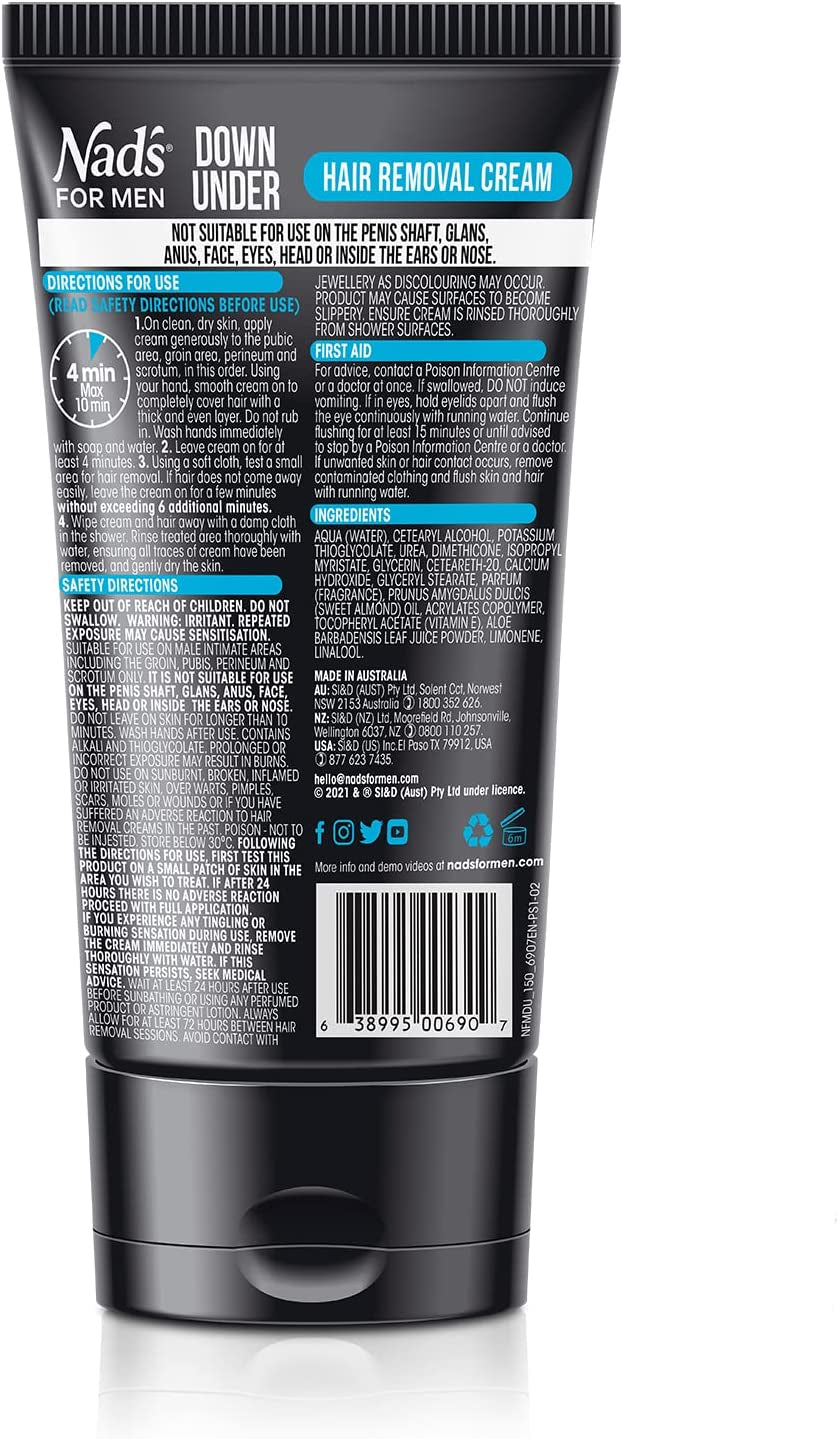 down under Hair Removal Cream, Depilatory Cream for Male Intimate Areas and Genitals, ‎All Skin Types, 150 Ml