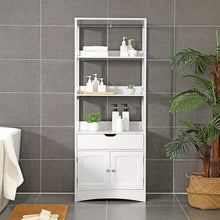 Load image into Gallery viewer, Bathroom Storage Cabinet, Tall Cabinet, Free Standing Bookshelf, with 3 Open Shelves, 1 Drawer and 1 Cupboard, 60 X 32.5 X 154 Cm, for Entryway, Kitchen, Study Room, White BBC67WT
