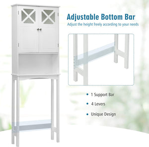 over the Toilet Storage Cabinet, 3-Tier Tall Free Standing Space Saver Shelf Tower, Bathroom Organizer with Adjustable Shelf, 2 Tempered Glass Doors, Open Shelving, Storage Rack, White