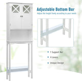 over the Toilet Storage Cabinet, 3-Tier Tall Free Standing Space Saver Shelf Tower, Bathroom Organizer with Adjustable Shelf, 2 Tempered Glass Doors, Open Shelving, Storage Rack, White
