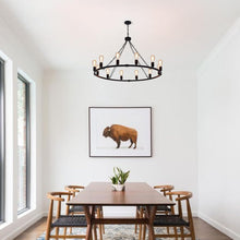 Load image into Gallery viewer, Pendant Light Modern Farmhouse Chandelier Rustic Metal Wagon Wheel Lighting Black 12 Lights
