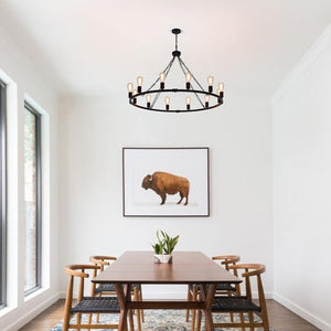 Pendant Light Modern Farmhouse Chandelier Rustic Metal Wagon Wheel Lighting Black 12 Lights