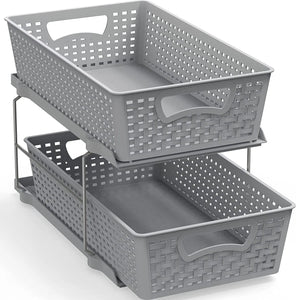 Simplehouseware 2 Tier Bathroom Organizer Tray Pull-Out Sliding Drawer/Under-Sink Storage, Grey