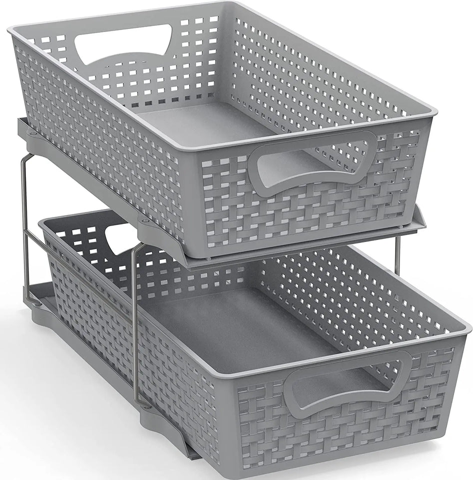 Simplehouseware 2 Tier Bathroom Organizer Tray Pull-Out Sliding Drawer/Under-Sink Storage, Grey