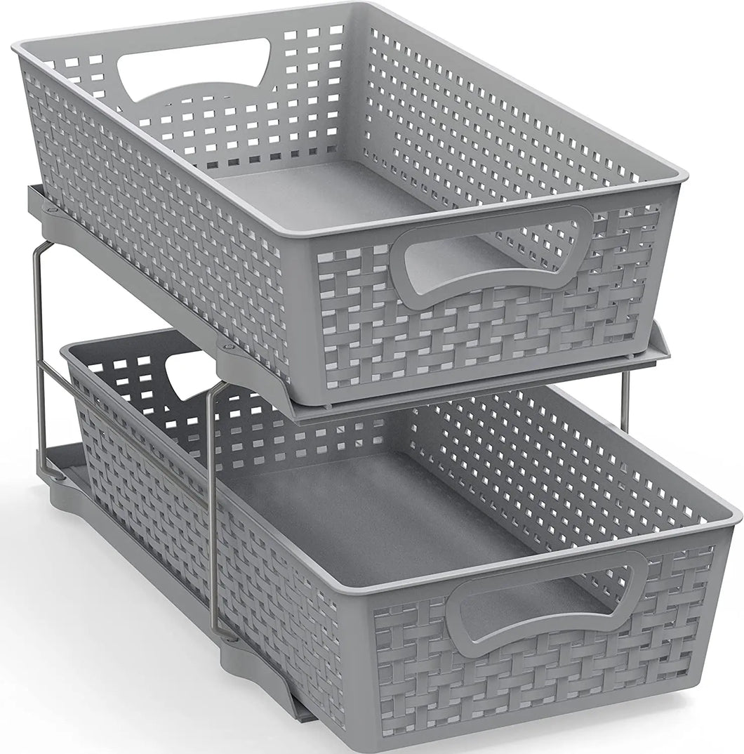 Simplehouseware 2 Tier Bathroom Organizer Tray Pull-Out Sliding Drawer/Under-Sink Storage, Grey