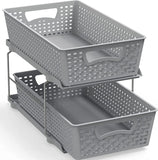 Simplehouseware 2 Tier Bathroom Organizer Tray Pull-Out Sliding Drawer/Under-Sink Storage, Grey