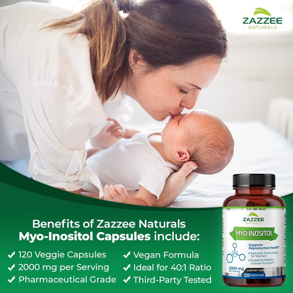Myo-Inositol 120 Veggie Capsules, 2000 Mg per Serving, 100% Pure, Pharmaceutical Grade, Vegan, Non-Gmo and All Natural