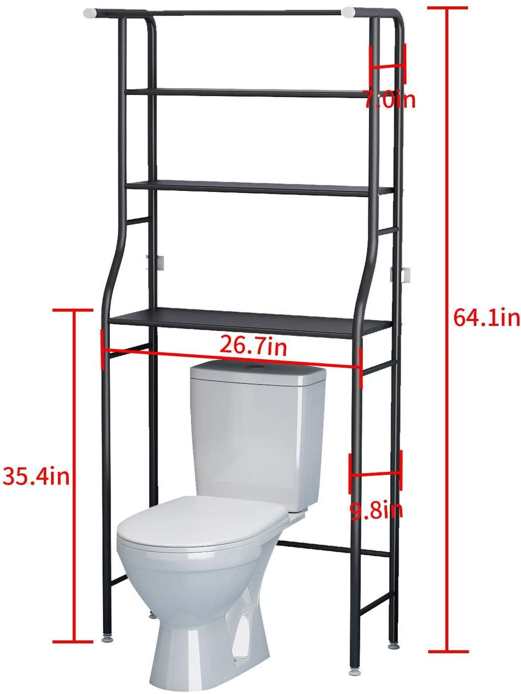 3 Shelf Bathroom Space Saver,Over the Toilet Rack,Bathroom Corner Stand Storage Organizer Accessories,The Washing Machine,With Hanging Rod,Bathroom Tower Shelf,Black