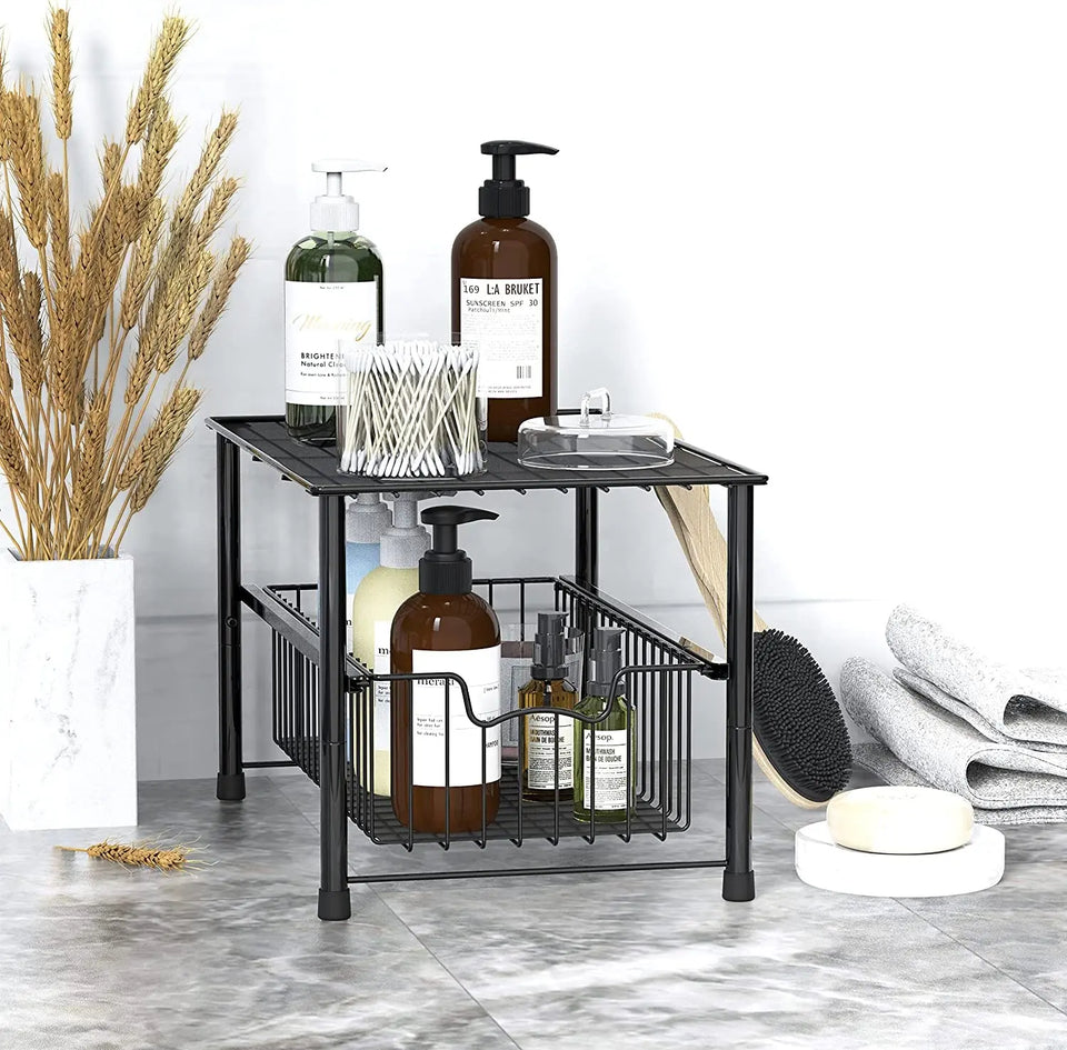 Simplehouseware Stackable under Sink Cabinet Sliding Basket Organizer Drawer, Black