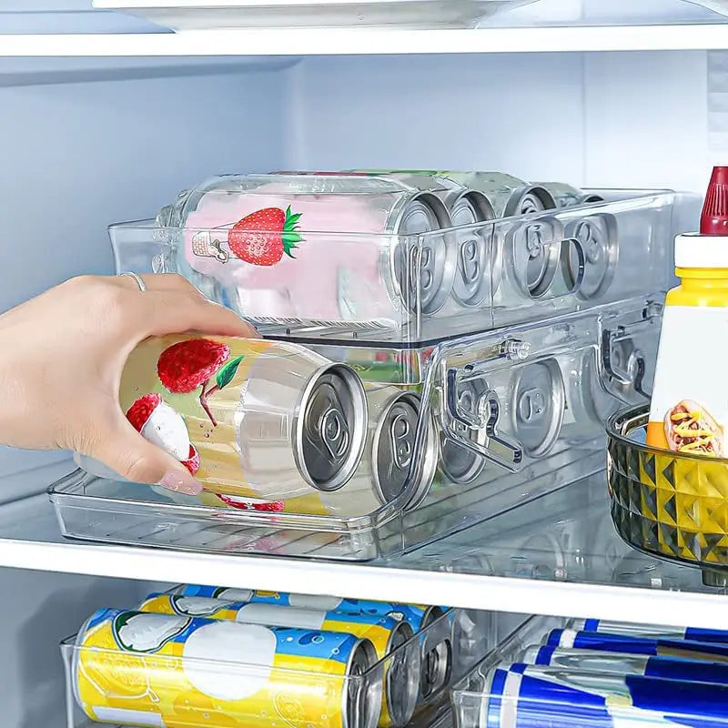 2-Pack Soda Can Organiser Bin for Refrigerator, 2-Tier Stackable Can Holder Dispenser with Automatic Rolling, Fridge Storage Rack, for Australia Beverage Beer Soda Seltzer Pop Can and Canned Food, for Fridge Freezer Pantry Cabinet Kitchen, Clear Design