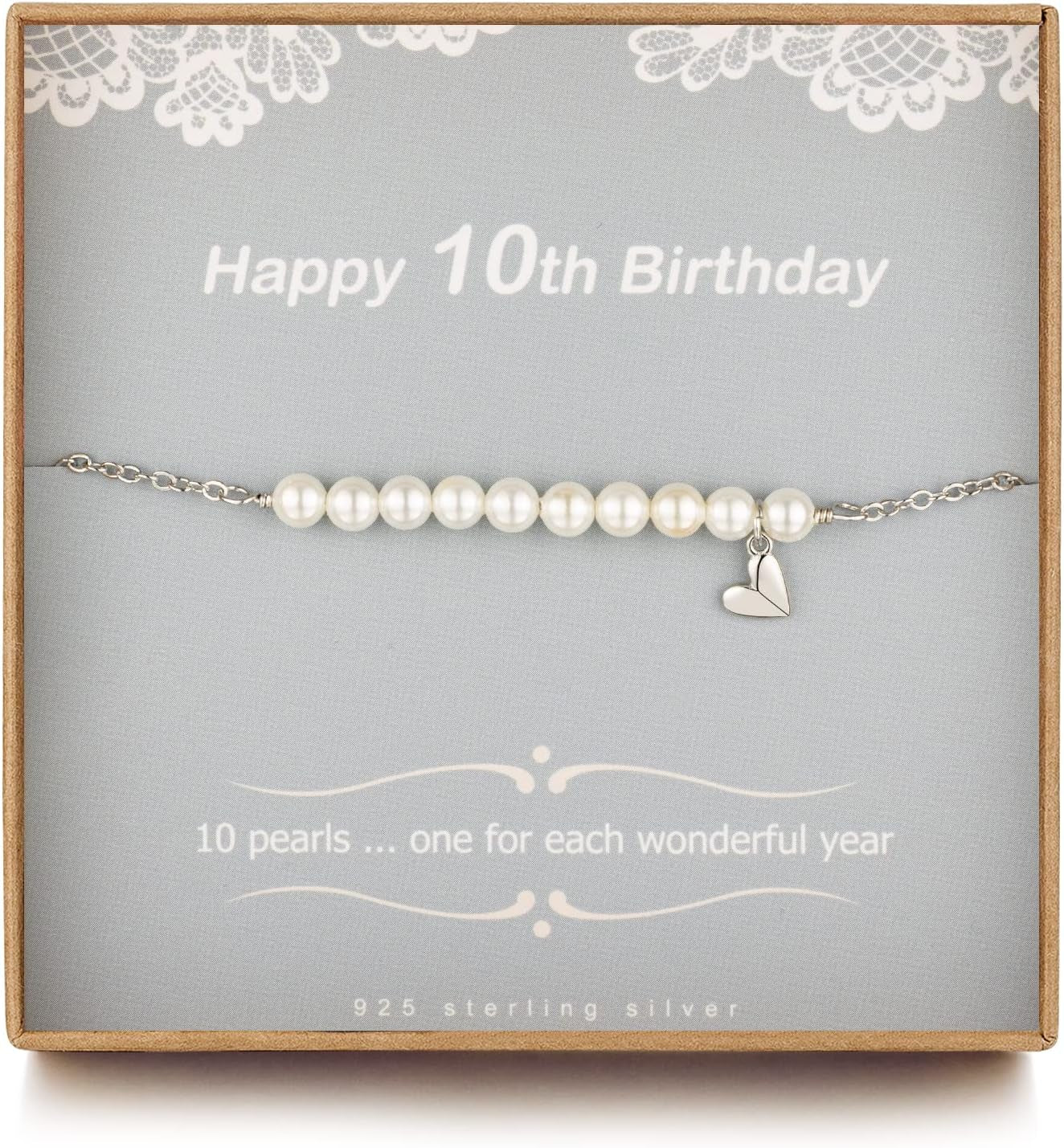 10 Year Old Gifts for Girls - Sweet Pearl Bracelet Gifts for 10 Year Olds Girls, Adjustable Pearl Bracelet, Presents for 10 Year Old Little Girls