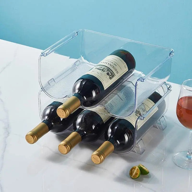 2 Pack Plastic Water Bottle Organizer, Stackable Bottle Holder,Wine Bottle Holder, Drink Organizer Shelf,Storage Rack for Kitchen Countertop, Cabinet, Pantry, Fridge