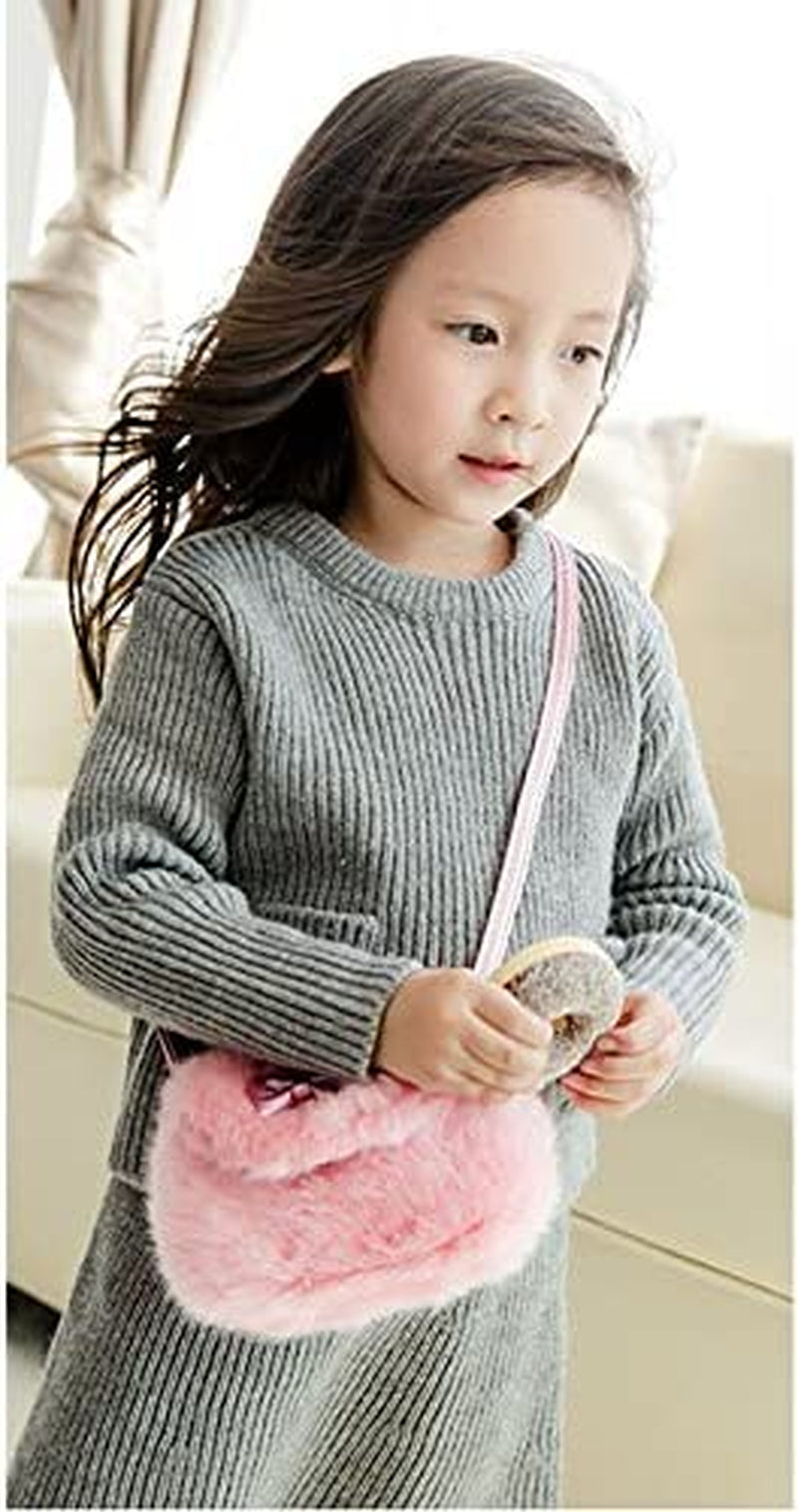 Kids Girls Toddlers Hairy Mini Shoulder Bags Messenger Bags Small Purse Cross Body Handbag for 1-5 Yrs