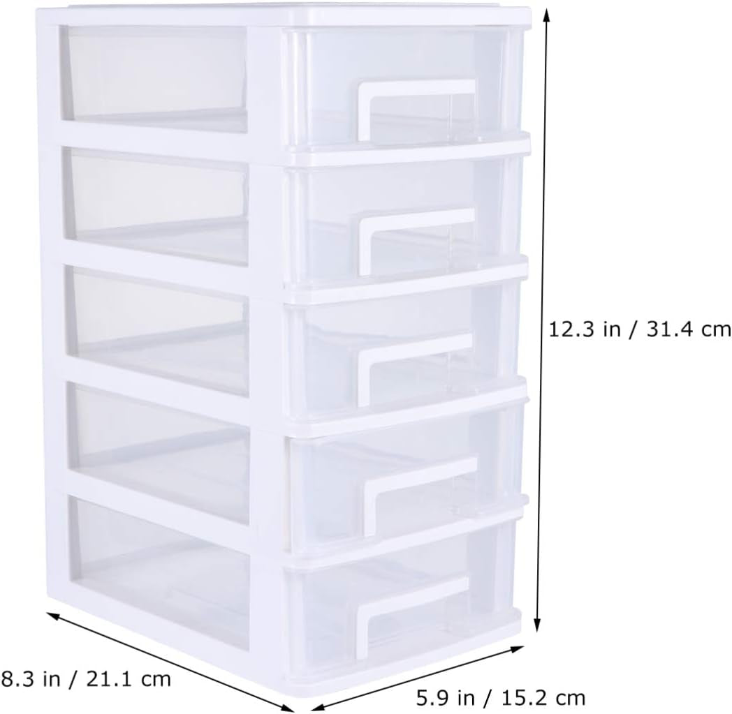 Multifunctional Five- Layer Storage Cabinet, 8.3X5.9X12.3Inch, 5 Drawer Storage Tower, Organizer Box, Storage Container Case with Clear Drawer, Organizer Sundries Holder| White