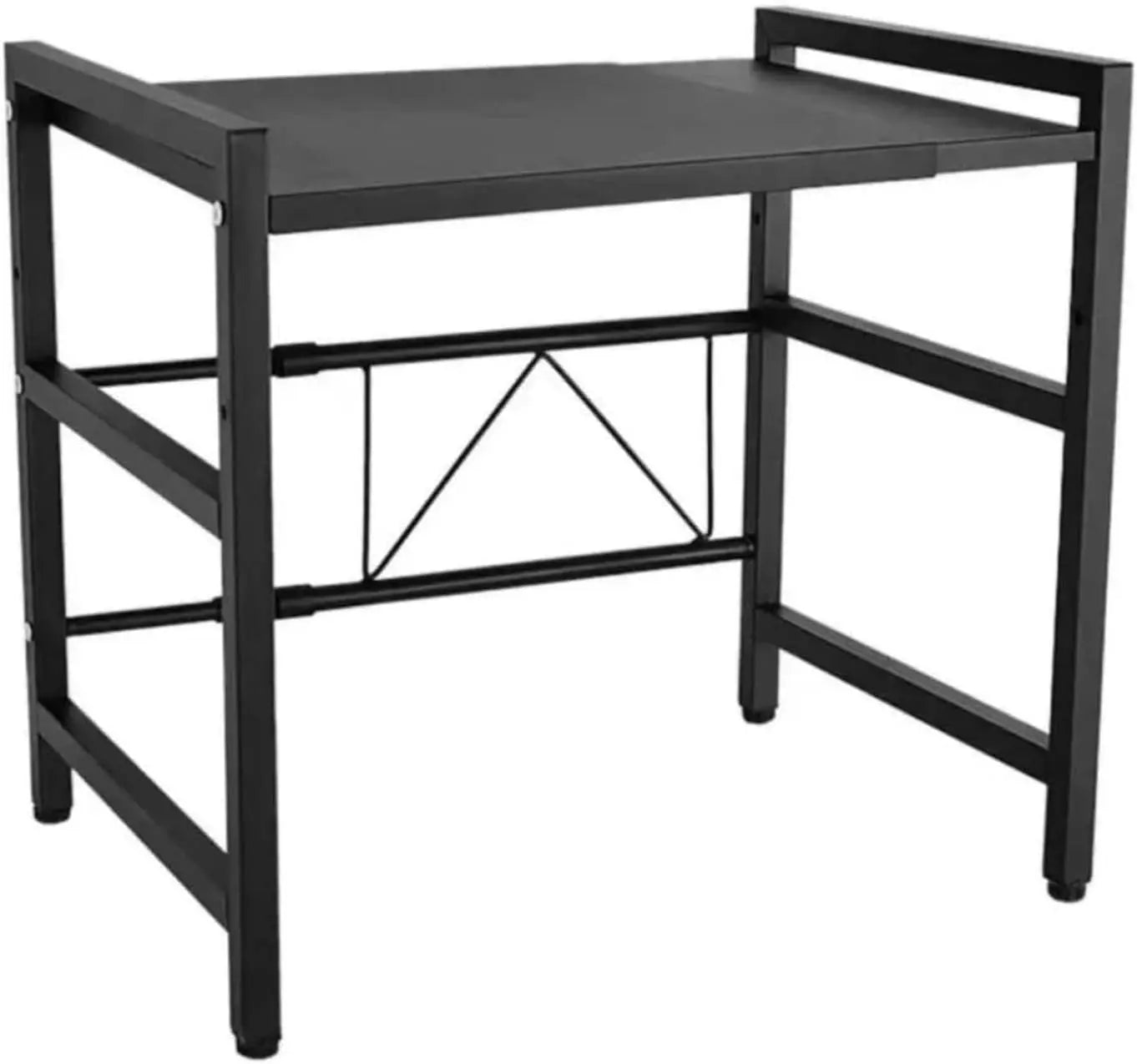 Expandable Microwave Oven Rack. Adjustable Length and Height Kitchen Stand Counter Shelf with 3 Hooks for Kitchen Storage & Organization, Black (1 Tier)