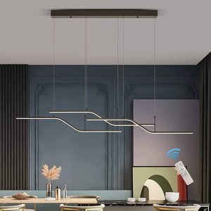 Modern LED Pendant Lighting, Dimmable Modern LED Chandelier Linear Wave Light Fixture, LED Hanging Light Fixture for Dining Room Kitchen Island Breakfast Area Living Room (3-Light 45W Black)