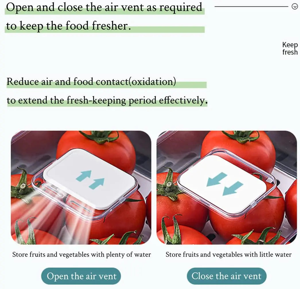 2 Pack Clear Stackable Fridge Drawers,Pull Out Fridge Organiser Bins with Lids、Drain Tray and Drawer,Large Food Container Storage Box for Fruit & Vegetable Storage