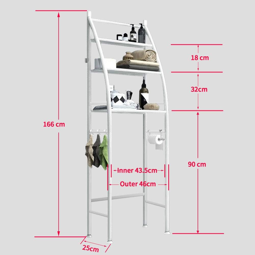 Toilet Storage Rack, 3-Tier over Toilet Storage Rack Shelf Organizer Spacesaver with Paper Holder Towel Hook for Bathroom(White)