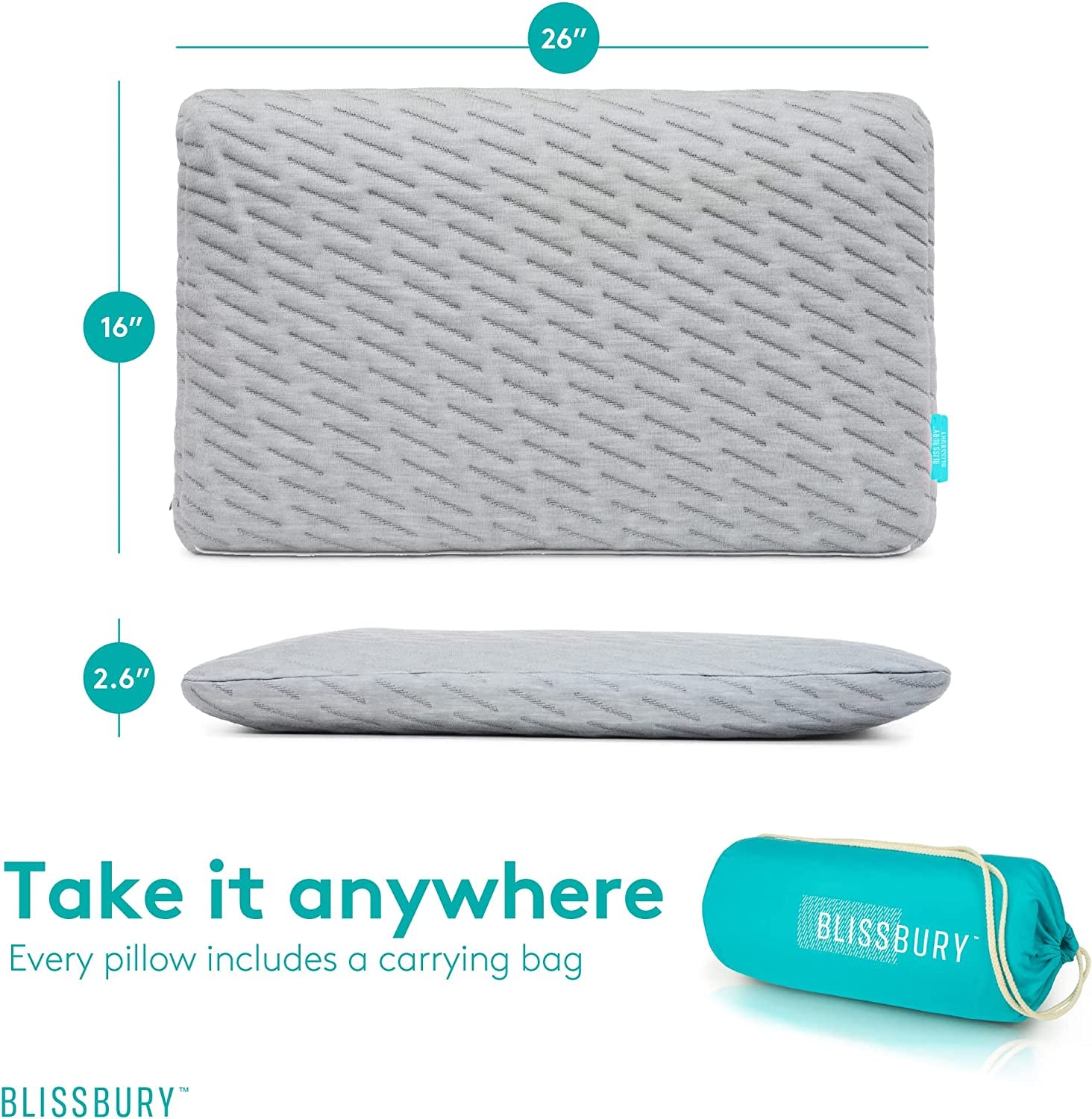 6.5Cm Thin Stomach Sleeping Memory Foam Pillow. Slim, Flat, Cooling Sleep for Belly or Back with Soft Bamboo Washable Cover, Neck and Head Support for Men and Women Bedding Accessories