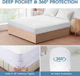 Premium Bamboo Waterproof Mattress Protector, Soft and Hypoallergenic Bamboo Fabric Mattress Cover-Vinyl Free, Bamboo Fiber, White, Queen(60"X80")