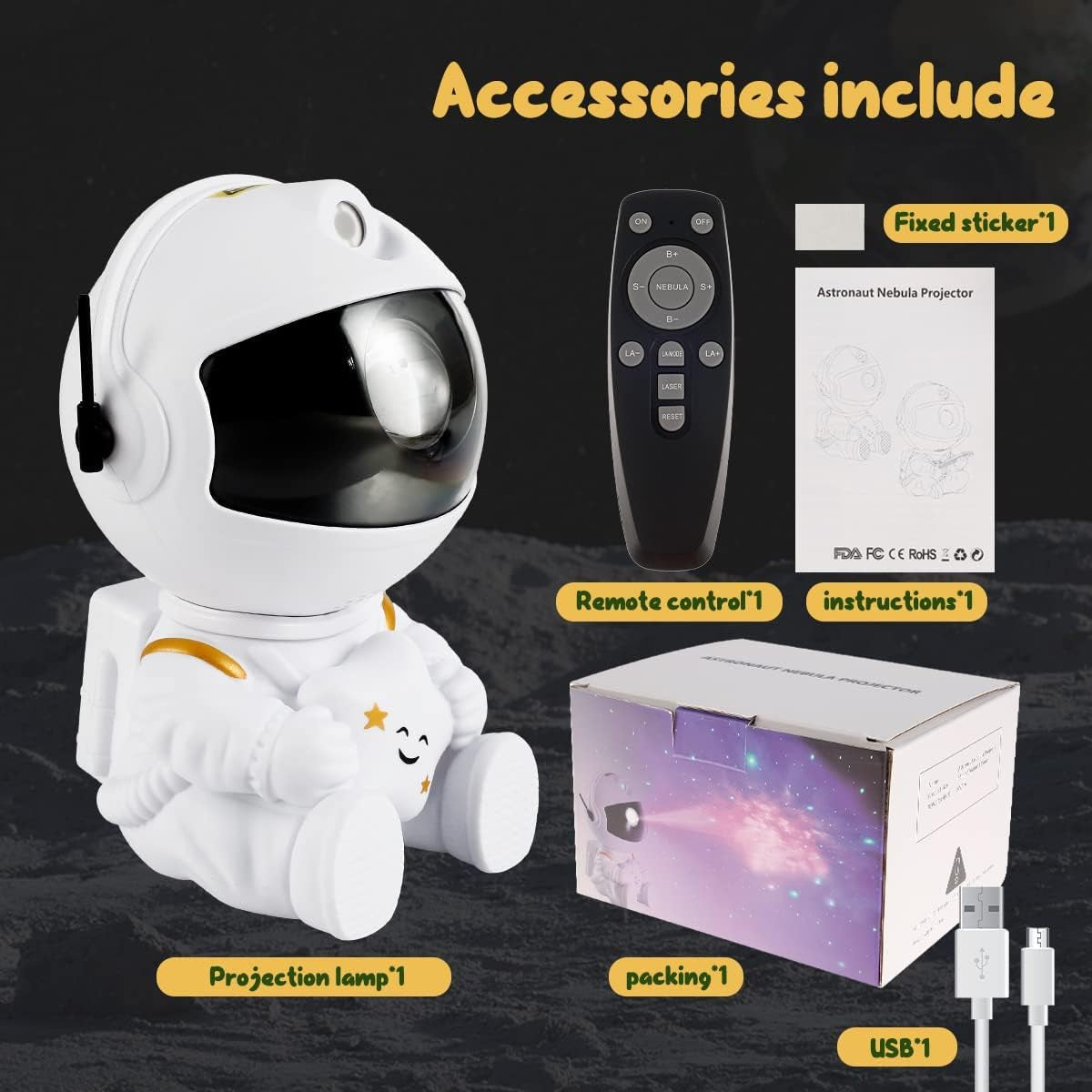 Astronaut Galaxy Star Projector Night Light - with Timer Remote Control and 360°Adjustable Design for Kids Baby Bedroom Christmas Birthdays Valentine'S Day Etc (Seated Astronaut)