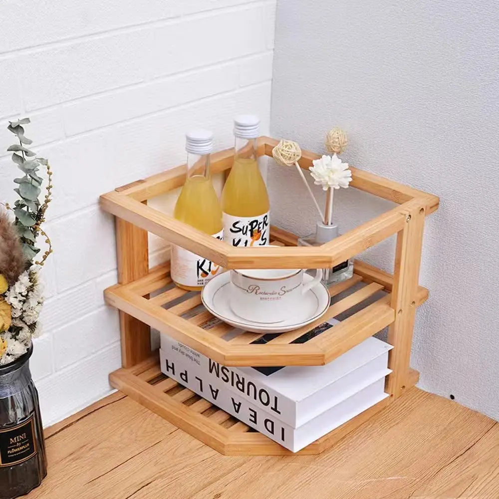Bamboo Kitchen Corner Shelf - Countertop Organizer - Cabinet Corner Rack for Plate, 3-Tier Kitchen Shelf Storage Organizer Rack- Premium Cabinet & Pantry Kitchen Organization (1)