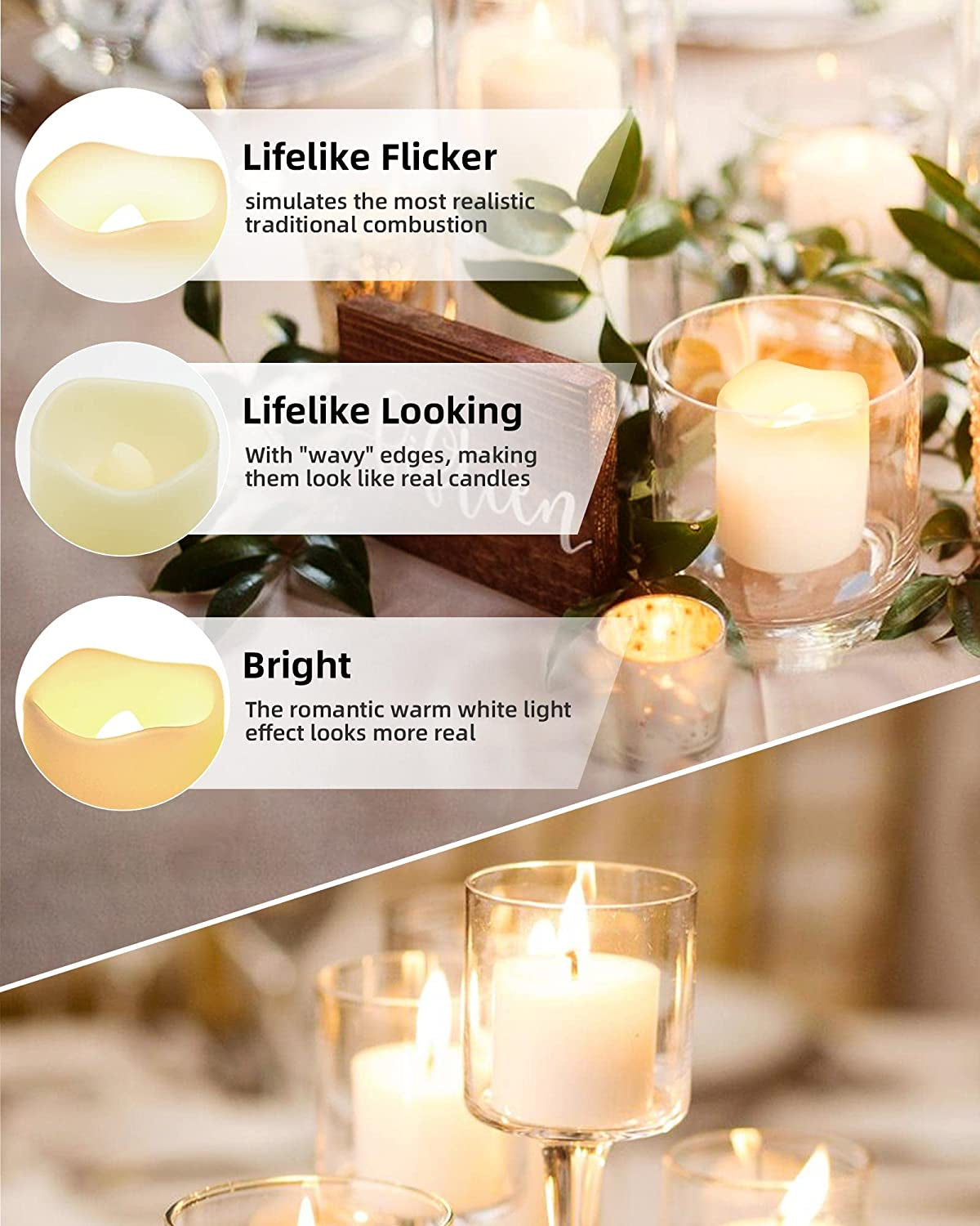 Flameless LED Tea Light Candlesled Votive Candlesbattery-Operated Realistic Bulk Flickering Candleselectric Fake Candles in Warm White and Wave Openideal for Wedding Party Outdoor (Pack of 24)