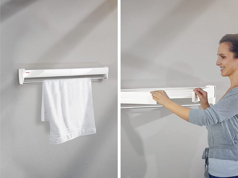 Telegant Wall Dryer, Foldable Outdoor and Indoor Drying Rack, Wall Mounted Clothesline, Space Saving Laundry Drier for Clothes, Towels (Colour: White) 3.6 M 83201-6