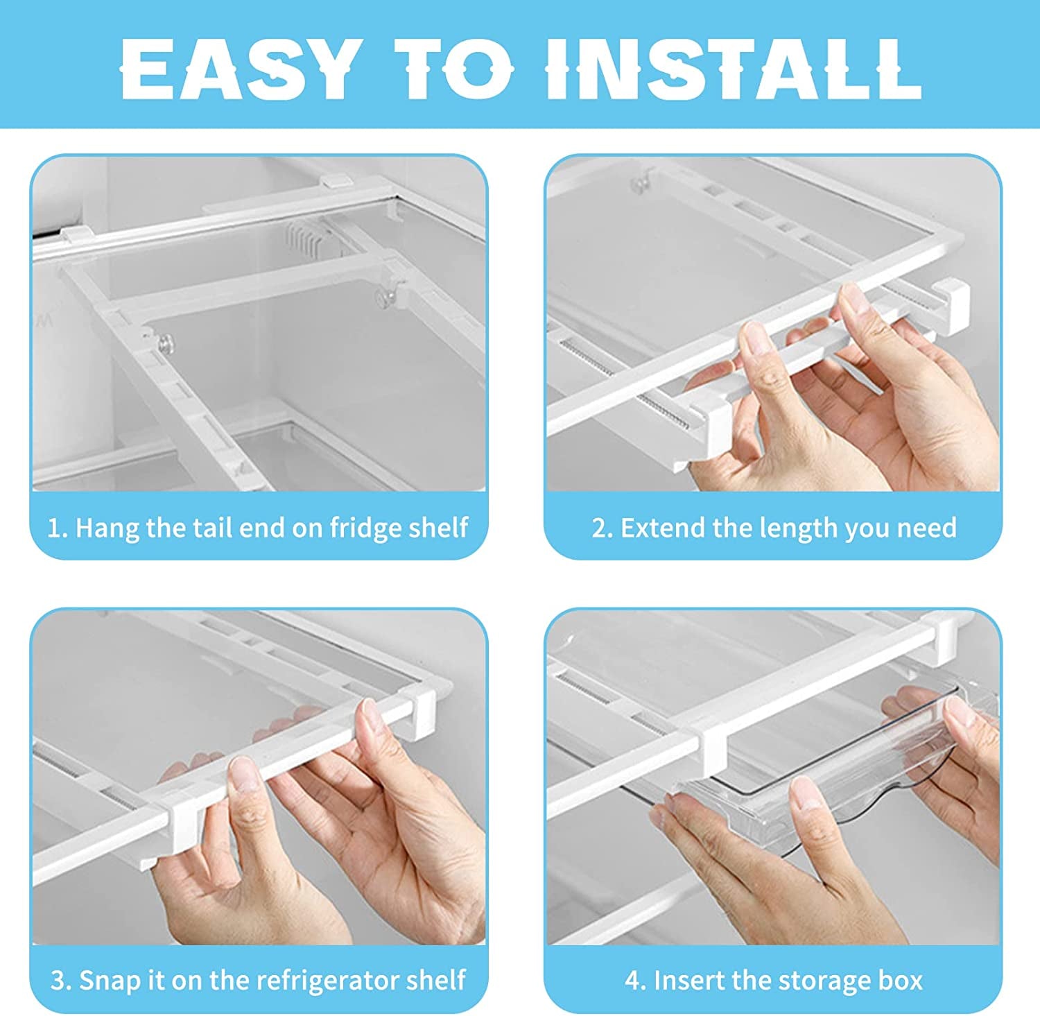 Egg Holder for Refrigerator with Handle, Automatic Rolling Egg Storage Container for Refrigerator Clear Plastic Egg Drawer for Refrigerator Pull Out Egg Tray for Fridge Shelf