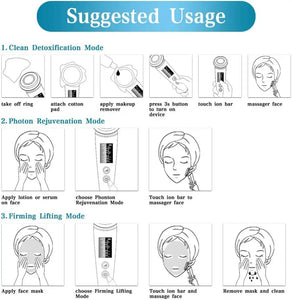 5 in 1 Facial Massager Face LED Light Skin Care Beauty Device, Photon Skin Rejuvenation Apparatus, Skin Rejuvenation/Anti-Aging/Skin Tightening/Face Lifting/Face Cleansing/Wrinkle Removing, Best Lady