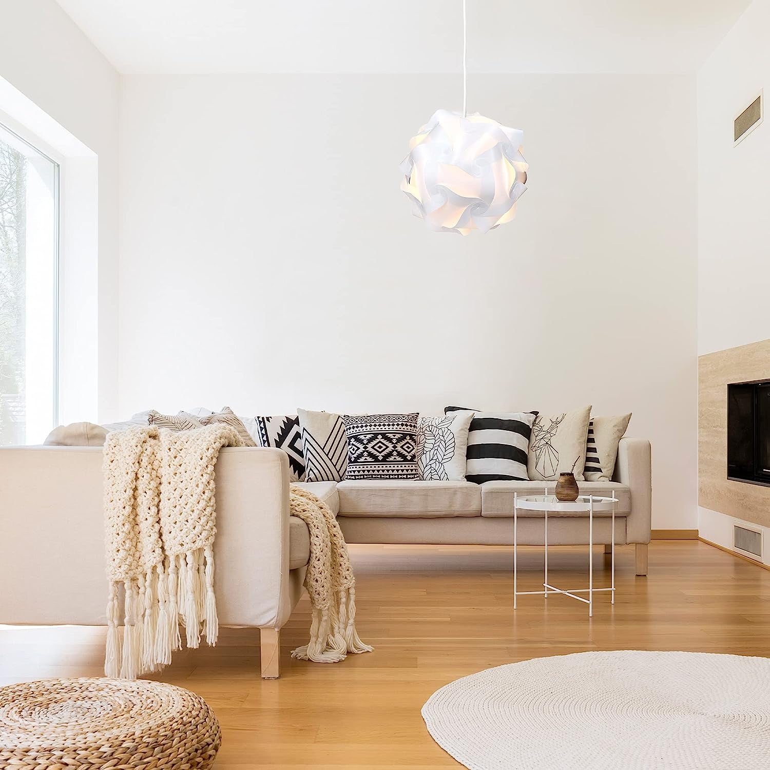 DIY Puzzle Lamp Shade - Modern IQ Jigsaw Light in 30 Pieces Min. 15 Different Designs - Diameter Approx. 15.7 In/40 Cm - White in Size XL