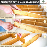 Bamboo Drawer Dividers - Customisable & Expandable Kitchen Drawer Organiser with 12 Inserts, Slatted Partitions, Rubber Pads - Desk Drawer Organiser - Adjustable Cutlery Organiser - Set of 4 (33-46Cm)