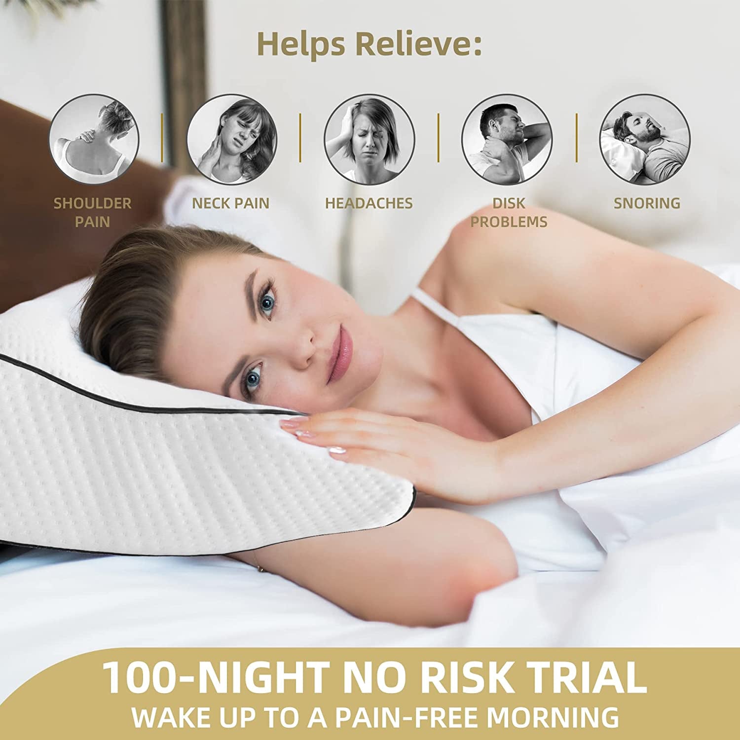 Memory Foam Pillow, Neck Orthopedic Sleeping Pillows, Cervical Pillow for Neck Pain Relief with Washable Pillowcase for Side, Back and Stomach Sleepers -(White)