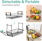 2 Tier Countertop Fruit Basket for Kitchen Vegetable Fruits Basket Bowl Stand Metal Rectangle Wire Basket Storage Holder for Fruits Veggies Bread Snacks Kitchen Organizer, Black
