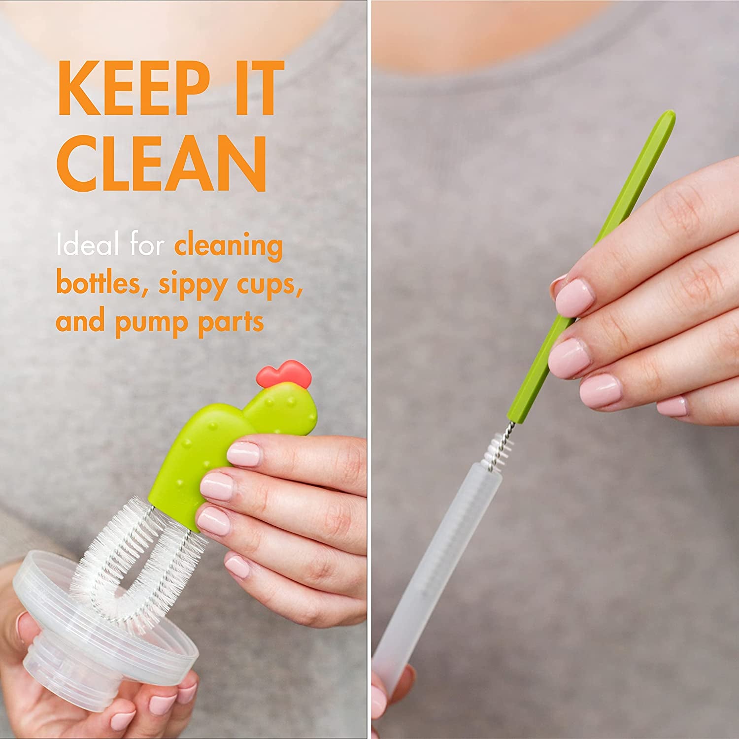 Cacti Bottle Cleaning Brush Set, Green (B11326)