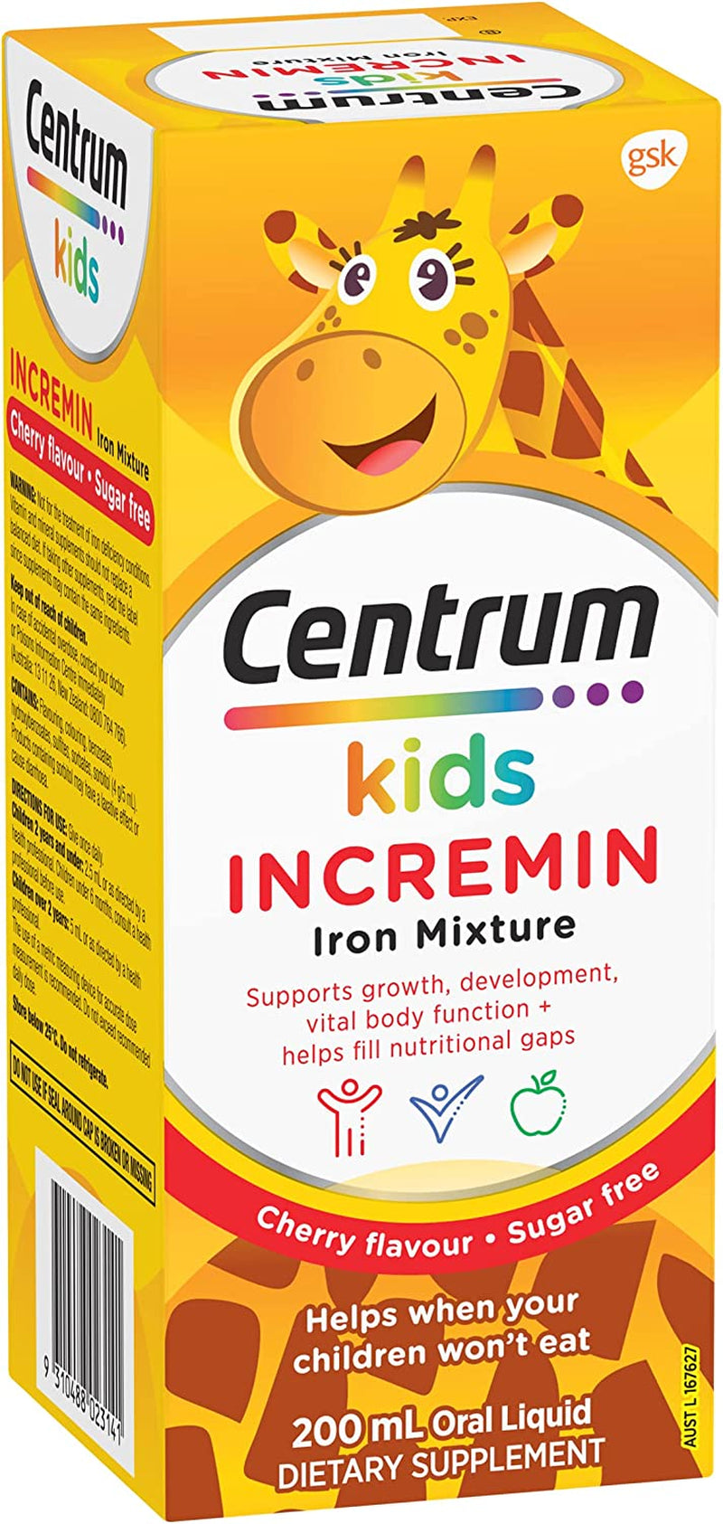Kids Incremin Iron Mixture Cherry Flavour, Sugar-Free Liquid Supplement to Support Growth & Development, 200 Millilitres