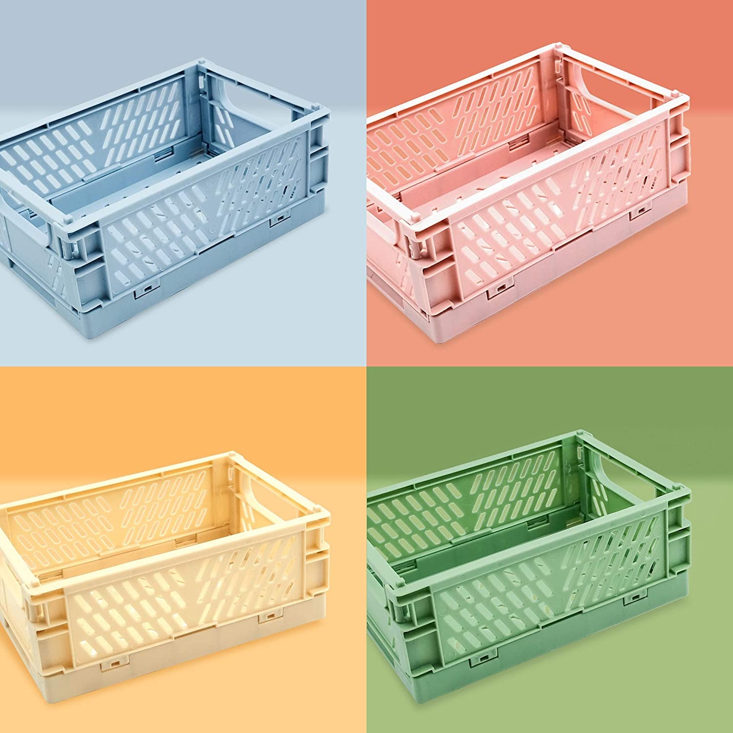 4-Pack Mini Baskets Plastic for Shelf Home Kitchen Storage Bin Organizer, Stacking Folding Storage Baskets for Classroom Bedroom Bathroom Office (5.9 X 3.8 X 2.2)
