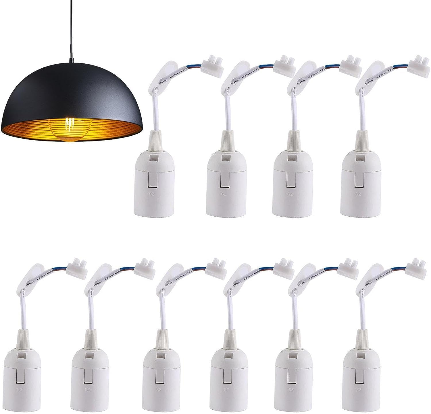 Lamp Holder E27 with Cable | 10Pcs E27 Pendant Light Socket with Cord - Shop and Family, Hangings Light Cord with Bulb Socket Safe Lamp Holder for Construction Site
