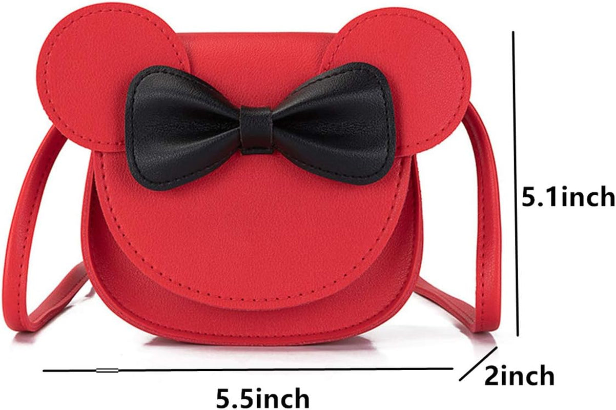 Little Girls Cute Crossbody Purse Bowknot Shoulder Bag Coin Purse with Cute Mouse Ear Headband (Red)