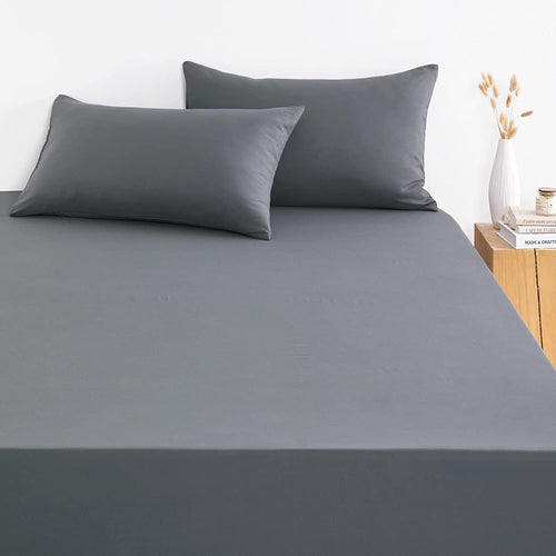 - Grey Fitted Sheet Set, 1000TC Ultra Soft Microfiber, Fitted Sheet & 2 Pillowcases (3Pcs, Queen Size)