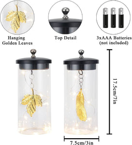 Set of 2 Leaf Decorative Lamp Battery Powered Lights 23Cm Tall Cordless Night Light with Fairy Lights for Living Room Bedroom Kitchen Wedding Xmas