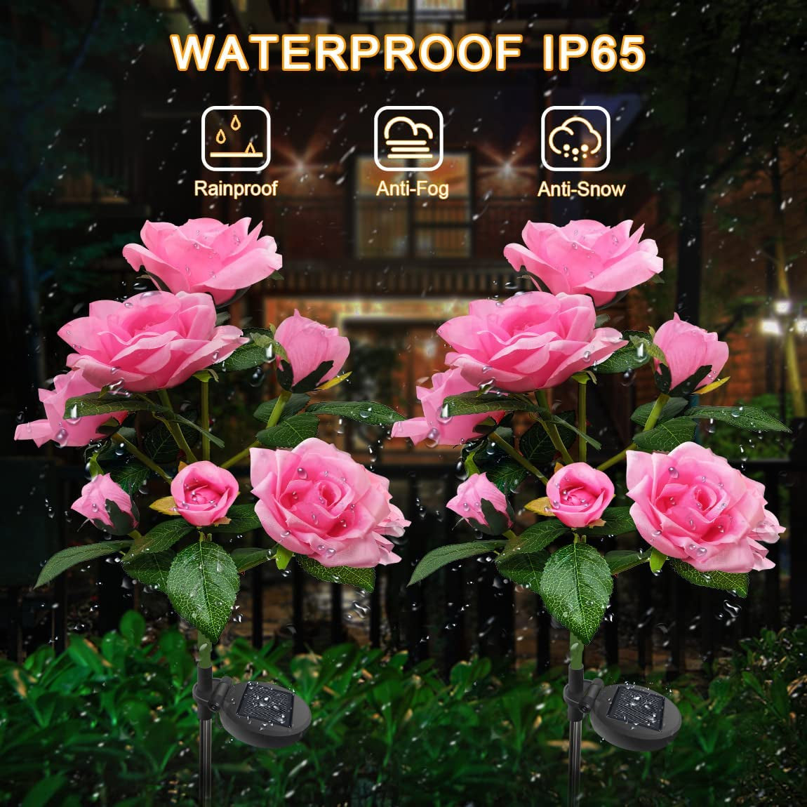 Pink Rose Landscape Solar Pathway Lights,14 Flowers 200 Lumens 70Cm Solar Garden Outdoor Waterproof Lights for Patio Yard Pathway Decoration