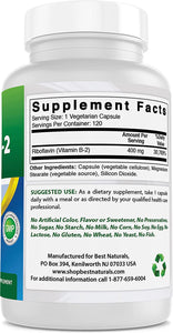 Vitamin B2 (Riboflavin) 400Mg - Migraine Relief - Veggie Capsules - Conezyme Precursor - 120 Count