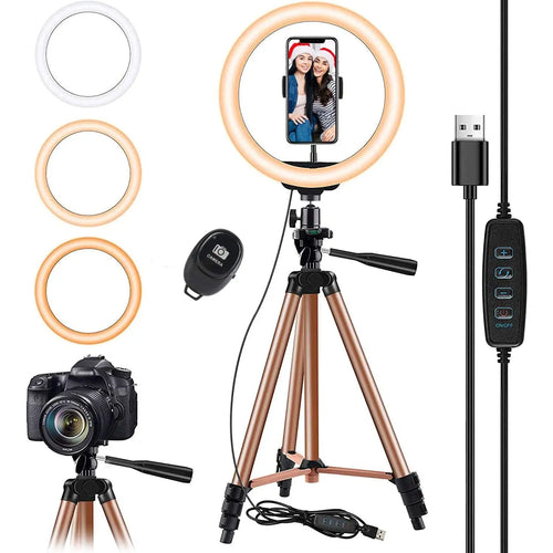 Selfie Ring Light with Tripod Stand, Ring light with Remote & Phone Holder for YouTube/Tiktok Stream/Makeup, LED Circle Light Tripod (Brown) pattanaustralia