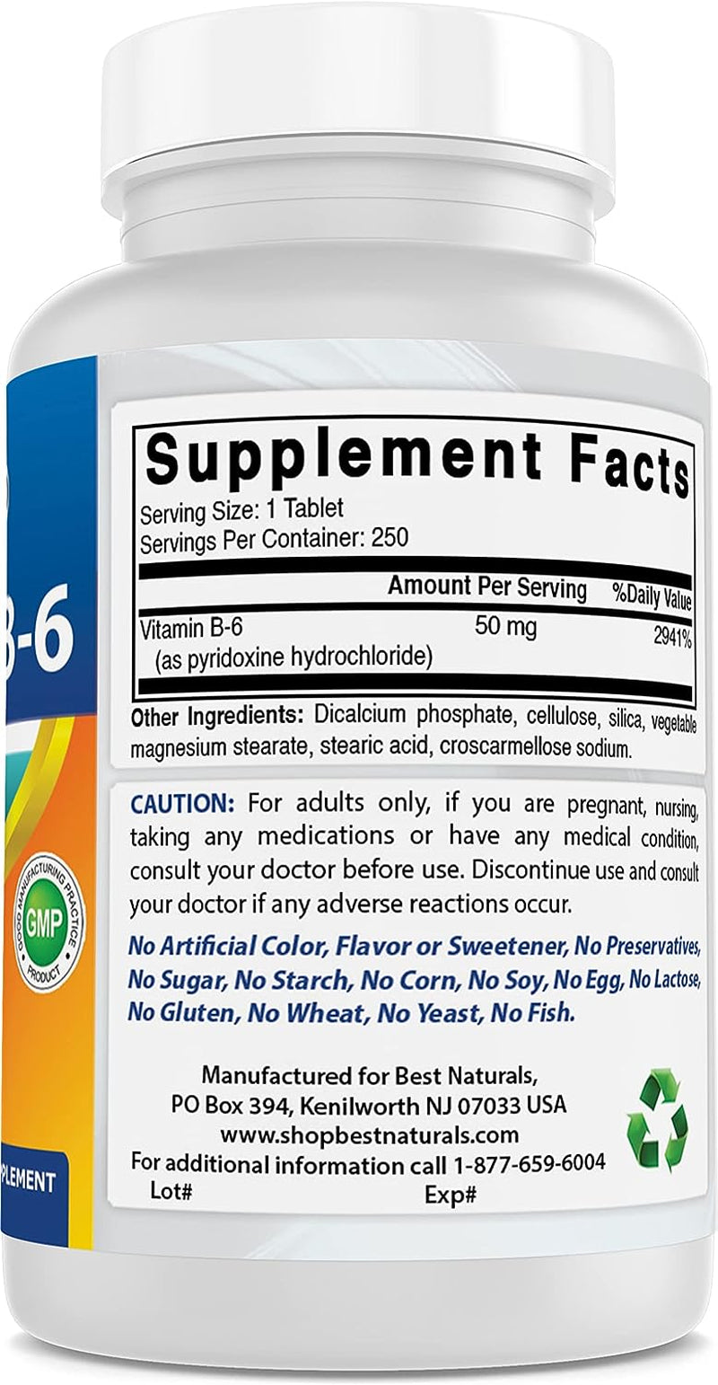 Vitamin B6 50 Mg 250 Tablets (250 Count (Pack of 3))